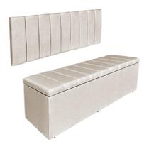 Kit Cabeceira Painel e Calçadeira Recamier Baú King 1,95m Holanda Suede Bege - Pallazio