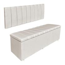 Kit Cabeceira Painel e Calçadeira Recamier Baú Queen 1,60m Holanda Linho - Pallazio