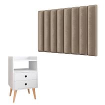 Kit Cabeceira Painel Estofado Modular Cama Box Solteira Sophia e Mesinha Moderna Gavetas Organizadora Nicho Multiuso Retrô Dream - RPM