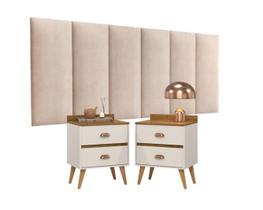KIT Cabeceira Painel Modelo Julia 1,60x56cm Estofado Suede Com Mesa De Cabeceira Madero