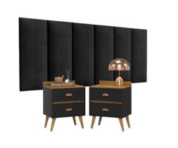 KIT Cabeceira Painel Modelo Julia 1,60x56cm Estofado Suede Com Mesa De Cabeceira Madero