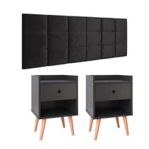 Kit Cabeceira Painel Modular Cama Casal Box 1,60 Queen 2 Mesinhas Nicho Decorativo Preto- Lojas RPM