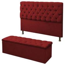 Kit Cabeceira Paris+ Calçadeira Itália Solteiro 90 CM Suede Vermelho - D A Decor