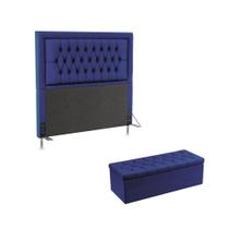 Kit Cabeceira Pegasus 140 Casal e Calçadeira Sagitarius A-019 Couro Artificial Azul Aradecor