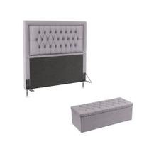 Kit Cabeceira Pegasus 140 Modulada Estofada e Calçadeira Sagitarius N-023 Veludo Cinza Claro Aradecor