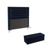 Kit Cabeceira Pegasus 160 Para Cama Box Queen e Calçadeira Sagitarius N-025 Veludo Azul Marinho Aradecor