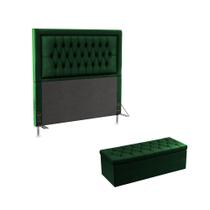 Kit Cabeceira Pegasus 160 Para Cama Box Queen e Calçadeira Sagitarius N-026 Veludo Verde Aradecor