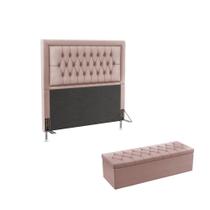 Kit Cabeceira Pegasus 195 Modulada Estofada e Calçadeira Sagitarius N-031 Veludo Rosê Claro Aradecor