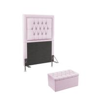 Kit Cabeceira Pegasus 90 Modulada Estofada e Calçadeira Sagitarius Z-021 Sued Rosa Bebê Aradecor