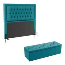 Kit Cabeceira Pegasus e Calçadeira Sagitarius 160 Para Cama Queen Sued Azul Turquesa Aradecor