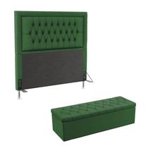 Kit Cabeceira Pegasus e Calçadeira Sagitarius 160 Para Cama Queen Sued Verde Aradecor