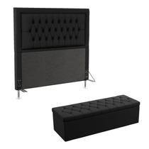 Kit Cabeceira Pegasus e Calçadeira Sagitarius 195 Para Cama King Preto Aradecor