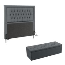 Kit Cabeceira Pegasus e Calçadeira Sagitarius 195 Para Cama King Sued Cinza Aradecor