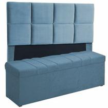 Kit Cabeceira Poliana+ Calçadeira Kiara King 195 CM Suede Azul Turquesa- D A Decor