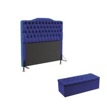 Kit Cabeceira Pollux 160 Para Cama Box Queen e Calçadeira Sagitarius A-019 Couro Artificial Azul Aradecor Kit Cabeceira Pollux 160 Para Cama Box Queen e Calçadeira Sagitarius A-019 Couro Artificial Azul Aradecor
