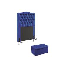 Kit Cabeceira Pollux 90 Para Cama Box de Solteiro e Calçadeira Sagitarius A-019 Couro Artificial Azul Aradecor Kit Cabeceira Pollux 90 Para Cama Box de Solteiro e Calçadeira Sagitarius A-019 Couro Artificial Azul Aradecor