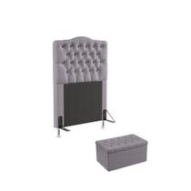 Kit Cabeceira Pollux 90 Para Cama Box de Solteiro e Calçadeira Sagitarius N-023 Veludo Cinza Claro Aradecor