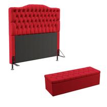 Kit Cabeceira Pollux e Calçadeira Sagitarius 195 Para Cama King Sued Vermelho Aradecor