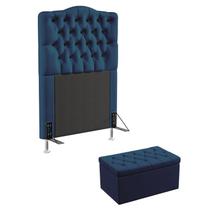 Kit Cabeceira Pollux e Calçadeira Sagitarius 90 Para Cama de Solteiro Sued Azul Marinho Aradecor Kit Cabeceira Pollux e Calçadeira Sagitarius 90 Para Cama de Solteiro Sued Azul Marinho Aradecor