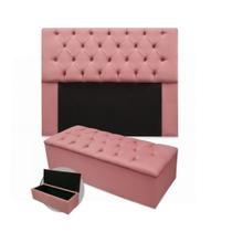 Kit Cabeceira Queen Mirage 160 cm Mais Calçadeira Mirage 160 cm Suede Rosa Kit Cabeceira Queen Mirage 160 cm Mais Calçadeira Mirage 160 cm Suede Rosa