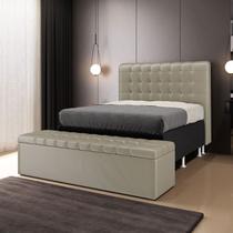 Kit Cabeceira Rana 140 para Cama Box de Casal e Calçadeira Alpha N-030 Veludo Bege Aradecor