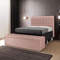 Kit Cabeceira Rana 140 para Cama Box de Casal e Calçadeira Alpha N-031 Veludo Rosê Claro Aradecor Kit Cabeceira Rana 140 para Cama Box de Casal e Calçadeira Alpha N-031 Veludo Rosê Claro Aradecor