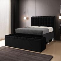 Kit Cabeceira Rana 160 Modulada Estofada e Calçadeira Alpha N-024 Veludo Preto Aradecor