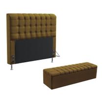 Kit Cabeceira Rana 160 Para Cama Box Queen e Calçadeira Alpha N-028 Veludo Marrom Claro Aradecor