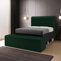 Kit Cabeceira Rana 160 Queen Decorativa e Calçadeira Alpha N-026 Veludo Verde Aradecor