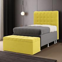 Kit Cabeceira Rana 90 e Calçadeira Alpha Z-004 Sued Amarelo Aradecor
