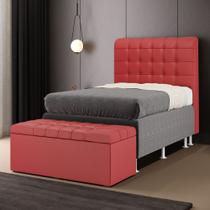 Kit Cabeceira Rana 90 Modulada Estofada e Calçadeira Alpha A-020 Couro Artificial Vermelho Aradecor