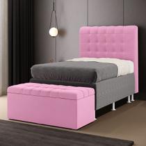 Kit Cabeceira Rana 90 Modulada Estofada e Calçadeira Alpha Z-009 Sued Rosê Aradecor