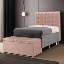 Kit Cabeceira Rana 90 para Cama Box de Solteiro e Calçadeira Alpha N-031 Veludo Rosê Claro Aradecor