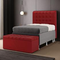 Kit Cabeceira Rana 90 para Cama Box de Solteiro e Calçadeira Alpha N-033 Veludo Vermelho Aradecor