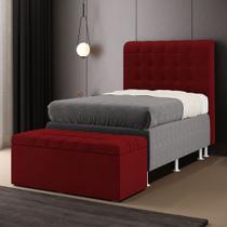Kit Cabeceira Rana 90 para Cama Box de Solteiro e Calçadeira Alpha Z-001 Sued Vermelho Aradecor