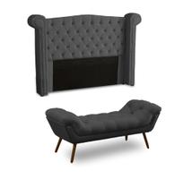 KIT Cabeceira + Recamier Divã Cancun Cinza veludo Linha Alta 1,40 casal Dalaqua-Decor