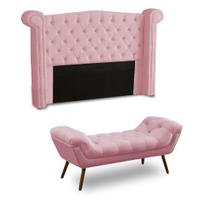 KIT Cabeceira + Recamier Divã Cancun veludo Linha Alta 1,40 casal Dalaqua-Decor
