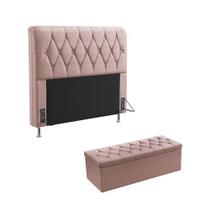 Kit Cabeceira Sirius 140 Para Cama Box de Casal e Calçadeira Sagitarius N-031 Veludo Rosê Claro Aradecor Kit Cabeceira Sirius 140 Para Cama Box de Casal e Calçadeira Sagitarius N-031 Veludo Rosê Claro Aradecor