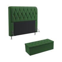 Kit Cabeceira Sirius 140 Para Cama De Casal e Calçadeira Sagitarius Sued Verde Aradecor