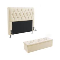 Kit Cabeceira Sirius 195 King e Calçadeira Sagitarius N-030 Veludo Bege Aradecor