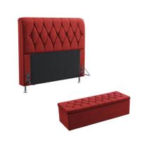 Kit Cabeceira Sirius 195 Para Cama Box King e Calçadeira Sagitarius A-020 Couro Artificial Vermelho Aradecor