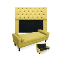 Kit Cabeceira Solteiro Lady 90 cm E Calçadeira Felix 90 cm Suede Amarelo Kit Cabeceira Solteiro Lady 90 cm E Calçadeira Felix 90 cm Suede Amarelo