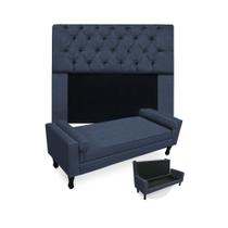 Kit Cabeceira Solteiro Lady 90 cm E Calçadeira Felix 90 cm Suede Azul Marinho Kit Cabeceira Solteiro Lady 90 cm E Calçadeira Felix 90 cm Suede Azul Marinho