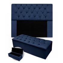 Kit Cabeceira Solteiro Mirage 90 cm E Calçadeira Mirage 90 cm Suede Azul Marinho