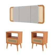 Kit Cabeceira Tela Natural 170cm + 2 Mesas de Cabeceira MDF
