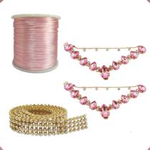 Kit Cabedal Corrente, Manta De Strass, Fio Seda