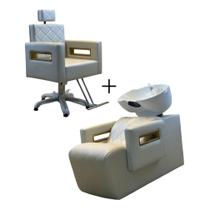 Kit Cabeleireiro 1 Lavatorio Cuba De Louça + 1 Cadeira Reclinável