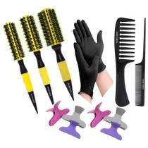 Kit Cabeleireiro Escovas Pentes Prendedores de Cabelo Luva M Kit Cabeleireiro Escovas Pentes Prendedores de Cabelo Luva M