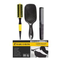 Kit cabeleireiro pente escova 20un luva g black marco boni