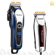 Kit Cabelo Barba Pezinho - Maquina km1995 Azul + kemei 9163 Kit Cabelo Barba Pezinho - Maquina km1995 Azul + kemei 9163